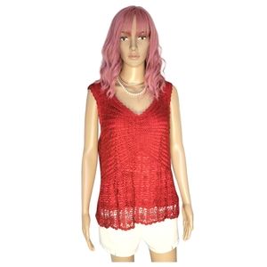 TALBOTS HAND KNIT WOMEN'S SLEEVELESS TOP BURGUNDY RED SIZE XL